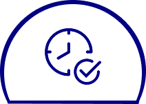 Clock with checkmark symbol inside arch.