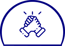 Handshake icon inside a semicircle border.